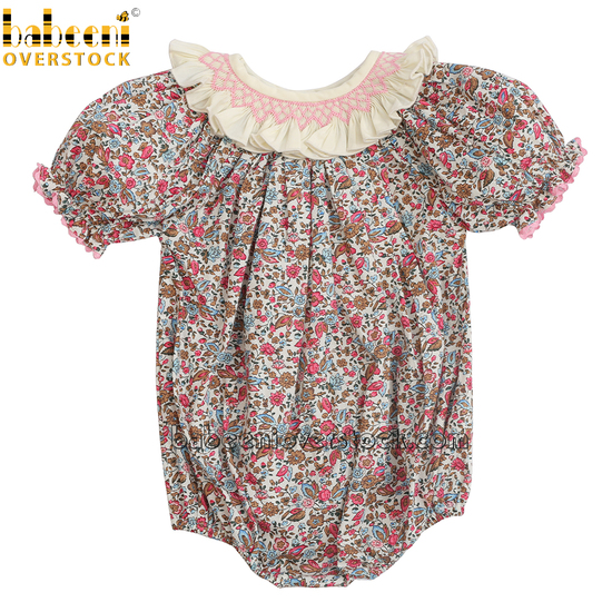 Girly vintage flowery girl bubble with cream ruffle - BB1685